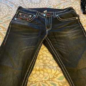 Mens dark navy true religion slim fit jeans